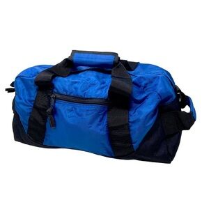 One Dot Source. Medium Blue and Black Two Handle Nylon Duffle Bag